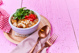 Tofu bowl with nuts and lamb's lettuce