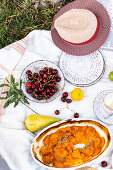 Roasted apricots and cherries for a picnic