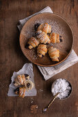 Vegan mini puff pastry croissants with coconut-chocolate filling
