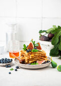 Crepes with figs and blueberries
