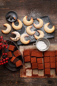 Crescent cookies and toffee caramel pralines
