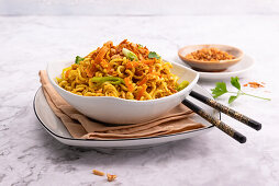 Mie Goreng Noodles with Vegetables, Scrambled Tofu and Peanuts (Asia)