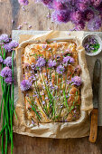 Chive flower focaccia