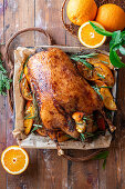 Roast goose with citrus fruits