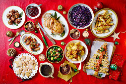 Christmas buffet with savory and sweet dishes