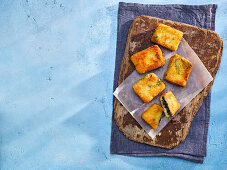 Fish fingers with laverbread (seaweed, Wales)