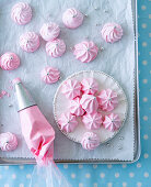 Pink meringue rosettes
