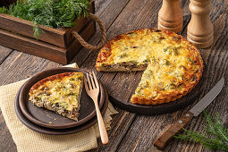 Chicken quiche with mushrooms and cheese