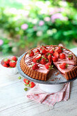 Strawberry pie with chocolate crust and yogurt cream