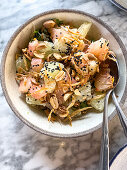 Pomelo salad with peanuts and crispy onions