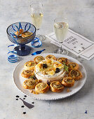 Baked camembert with puff pastry swirls