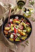 Potato salad with radishes, olives and feta cheese