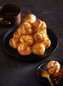 Chocolate cream cream puffs with caramel