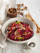 Red sauerkraut salad with apples and walnuts