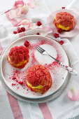 Choux Craquelin with cream filling and raspberry crumble