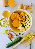 Sliced vegetables for pumpkin cream soup