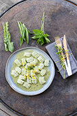 Wild herb gnocchi with chickweed