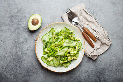 Veganer grüner Salat mit Avocado, Gurken und Edamame