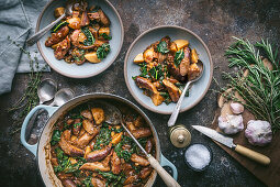 Stew of sausage, potatoes and kale