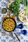 Thai turkey meatballs in red coconut curry sauce