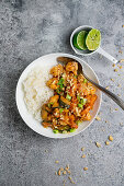 Thai curry with courgette, cauliflower, sweet potato and peanuts