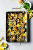 Roasted artichokes with garlic and herbs