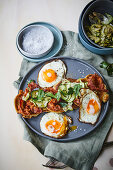 Pancake with bacon and fried egg