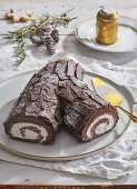 Chocolate roulade with cream filling for Christmas