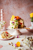 Pistachio Naked Cake with flower decoration