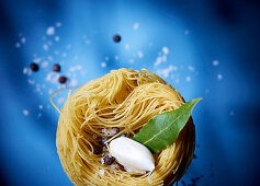 Nest of vermicelli with cream cheese and spices