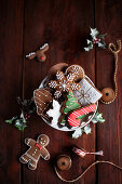 Bunte Lebkuchen-Plätzchen mit Zuckergussdeko