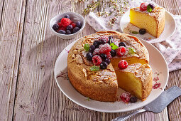 Pudding cake with fresh berries