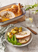 Roasted chicken with liver stuffing