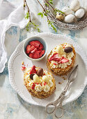 Easter egg tartlets with dried strawberries