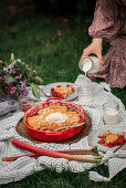 Rhubarb and raspberry cobbler