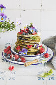 Sweet basil pancakes with fresh berries
