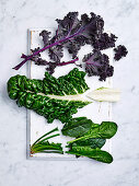 Purple kale, chard, leaf spinach