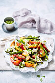 Nectarine and asparagus salad with pistachio-mint pesto