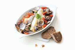 Sea bass with mussels