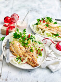 Fish with fennel and pomegranate salad