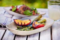 Grilled asparagus and peaches