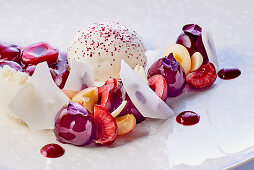 Marinated cherries with rice pudding