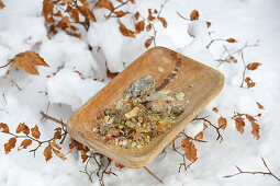 Collected pine resin and herbs for smoking