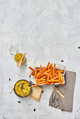 Sweet potato fries and pumpkin pesto