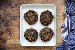 Fried bean patties for a vegan burger