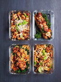 4x chickpea 'meatballs' cacciatore for lunch - cacciatore, sub, bowl with pumkin, pasta bake