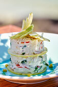 Mille feuille with green apple and crab salad