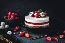 Strawberry and coconut cheesecakes