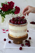 Sponge cake with cherry mousse and cream cheese cream