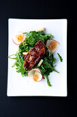 Fried goose liver with apple chutney and rocket salad